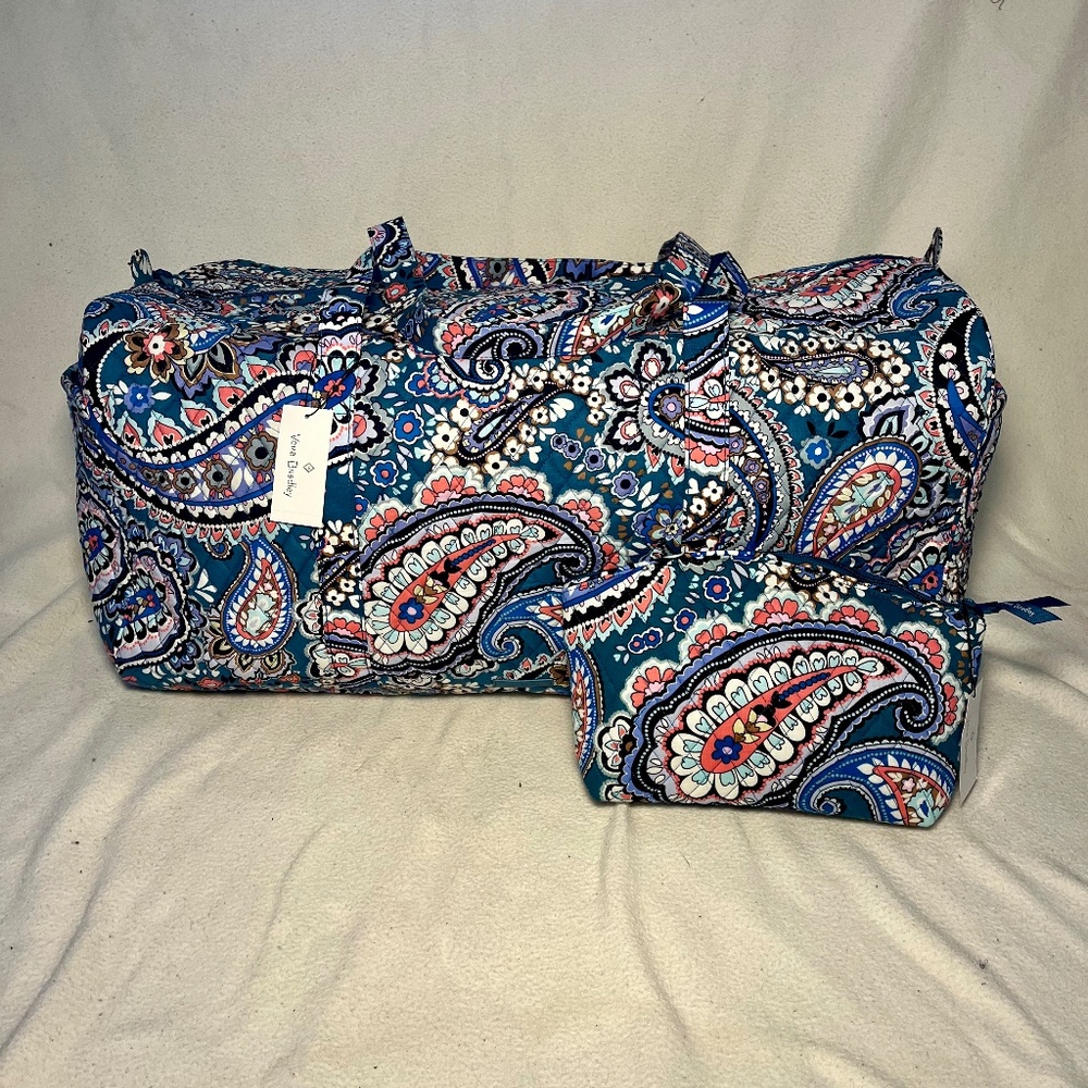 Vera Bradley Haymarket Paisley Jewel XL Duffel & Grand Travel Cosmetic Bag